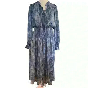 OPT Flowy Midi Dress|Multi blue|Elastic waist|Size M|Easter|Wedding guest